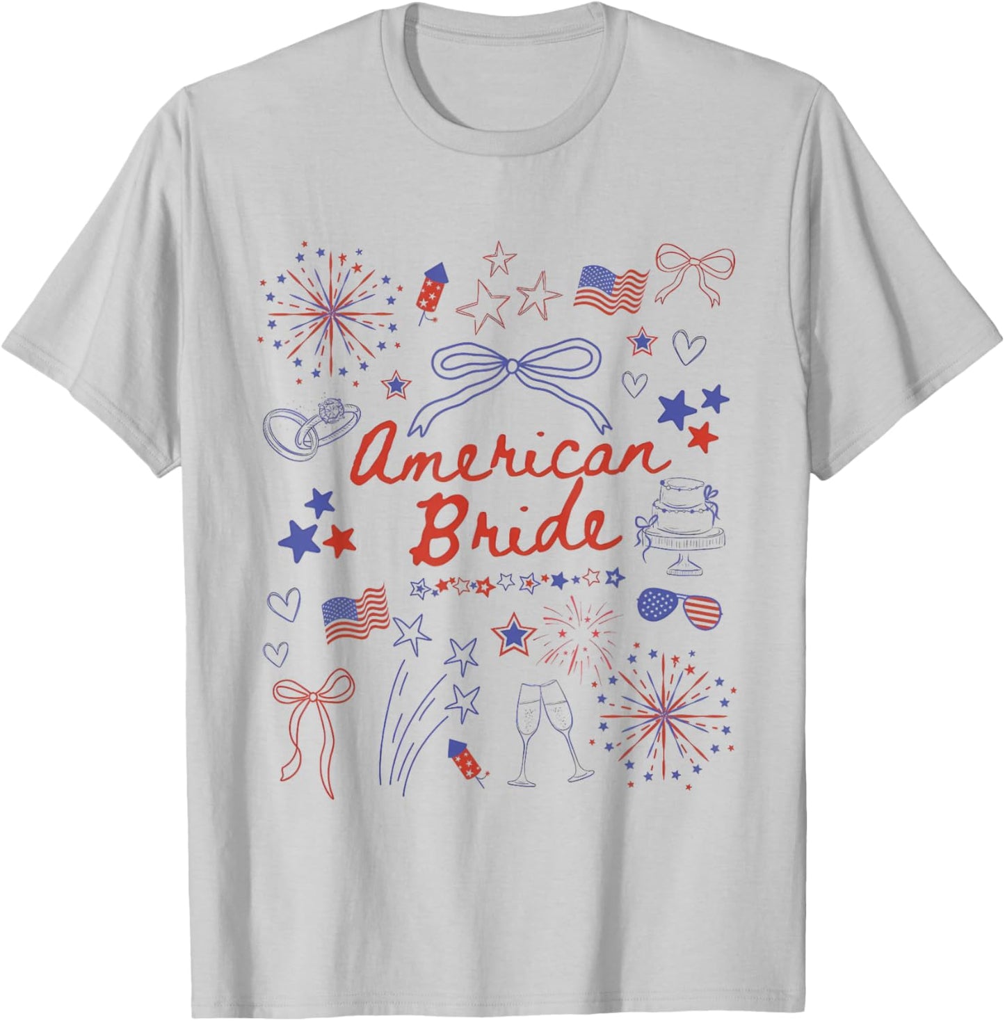 4th Of July Bachelorette Party American Bride Coquette Bow T-Shirt - T-Shirt | Ash