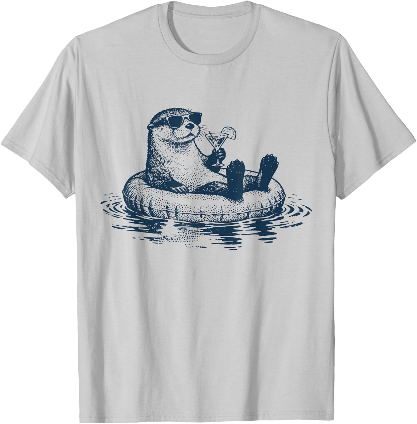 Cool Otter Floating Pool Cocktail, Ocean, Beach, Summer, Sun T-Shirt - T-Shirt | Ash