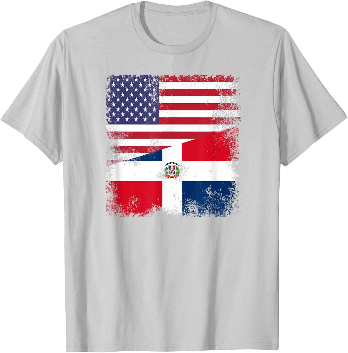 Half Dominican Flag | Vintage USA Gift T-Shirt - T-Shirt | Ash