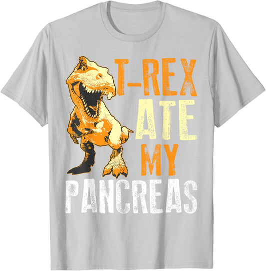 T-Rex Ate My Pancreas Shirt | Diabetes Dinosaur Lovers Gift T-Shirt - T-Shirt | Ash