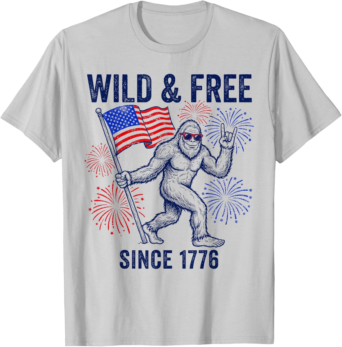 Patriotic Bigfoot Wild and Free Since 1776 4th of July T-Shirt - T-Shirt | Ash