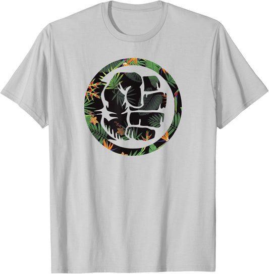 Marvel Hulk Fist Smash Logo Tropical Pattern Graphic T-Shirt - T-Shirt | Ash