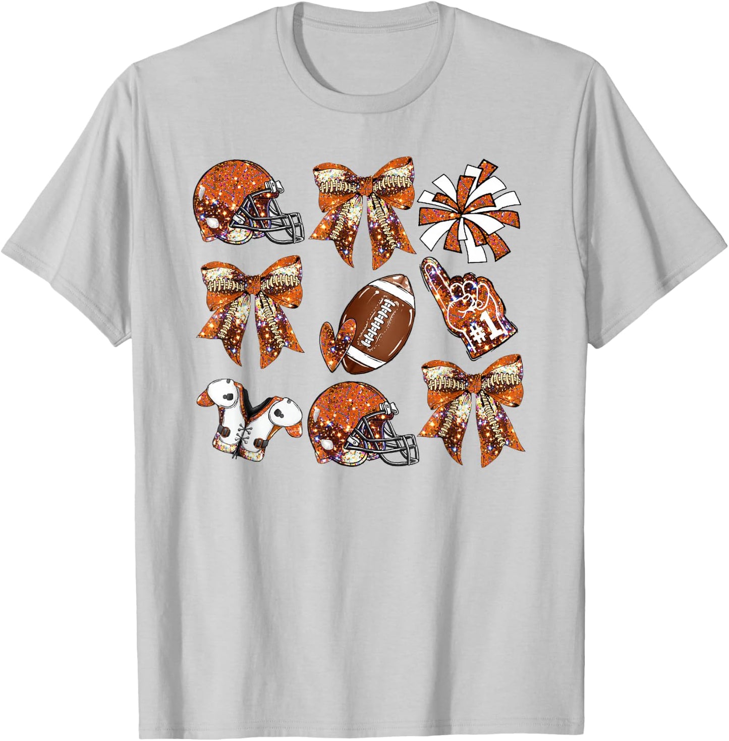 Orange Coquette Bow Football Game Day Women Girls Kids T-Shirt - T-Shirt | Ash
