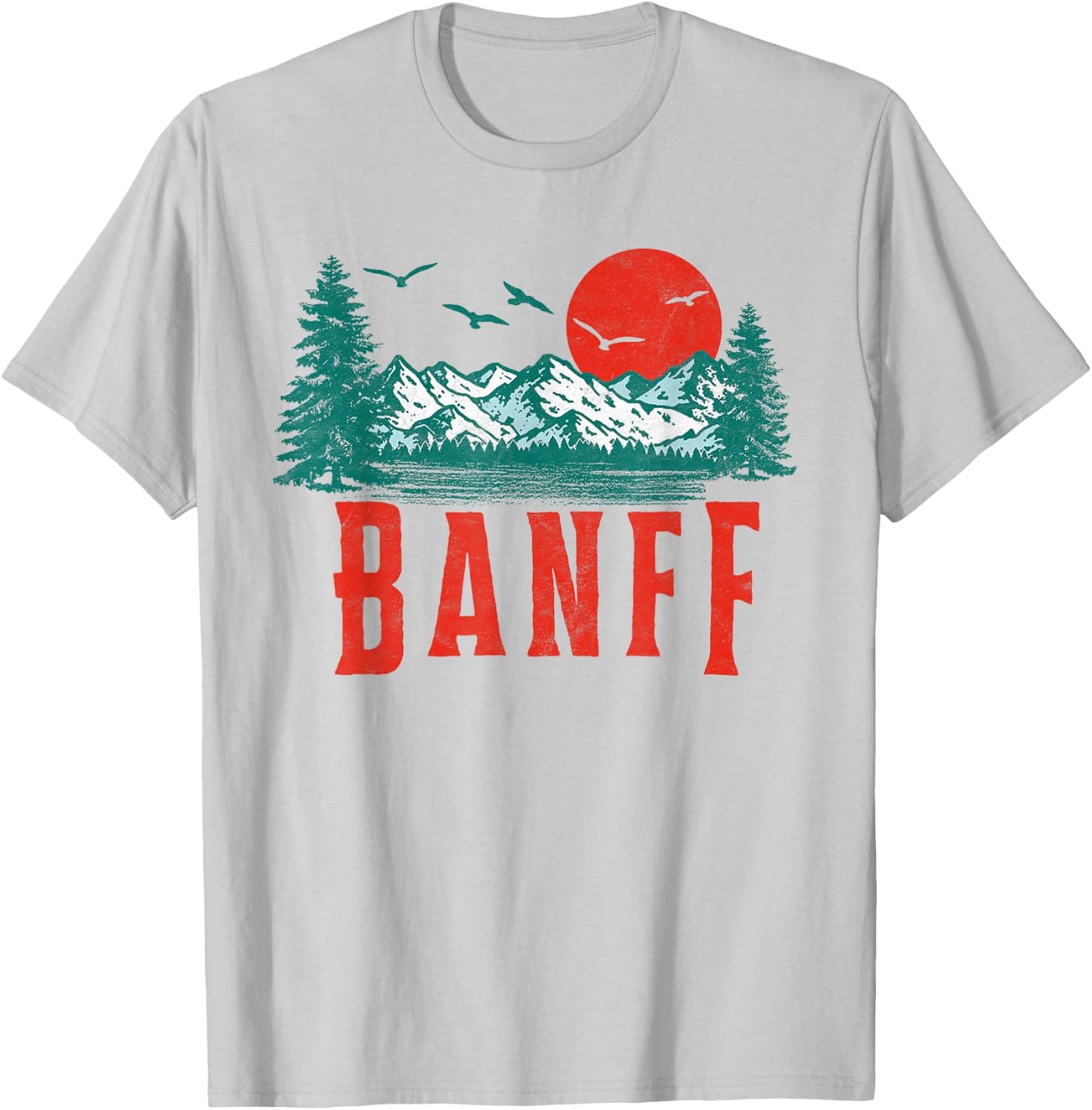 Vintage Banff National Park Mountains Scene T-Shirt - T-Shirt | Ash