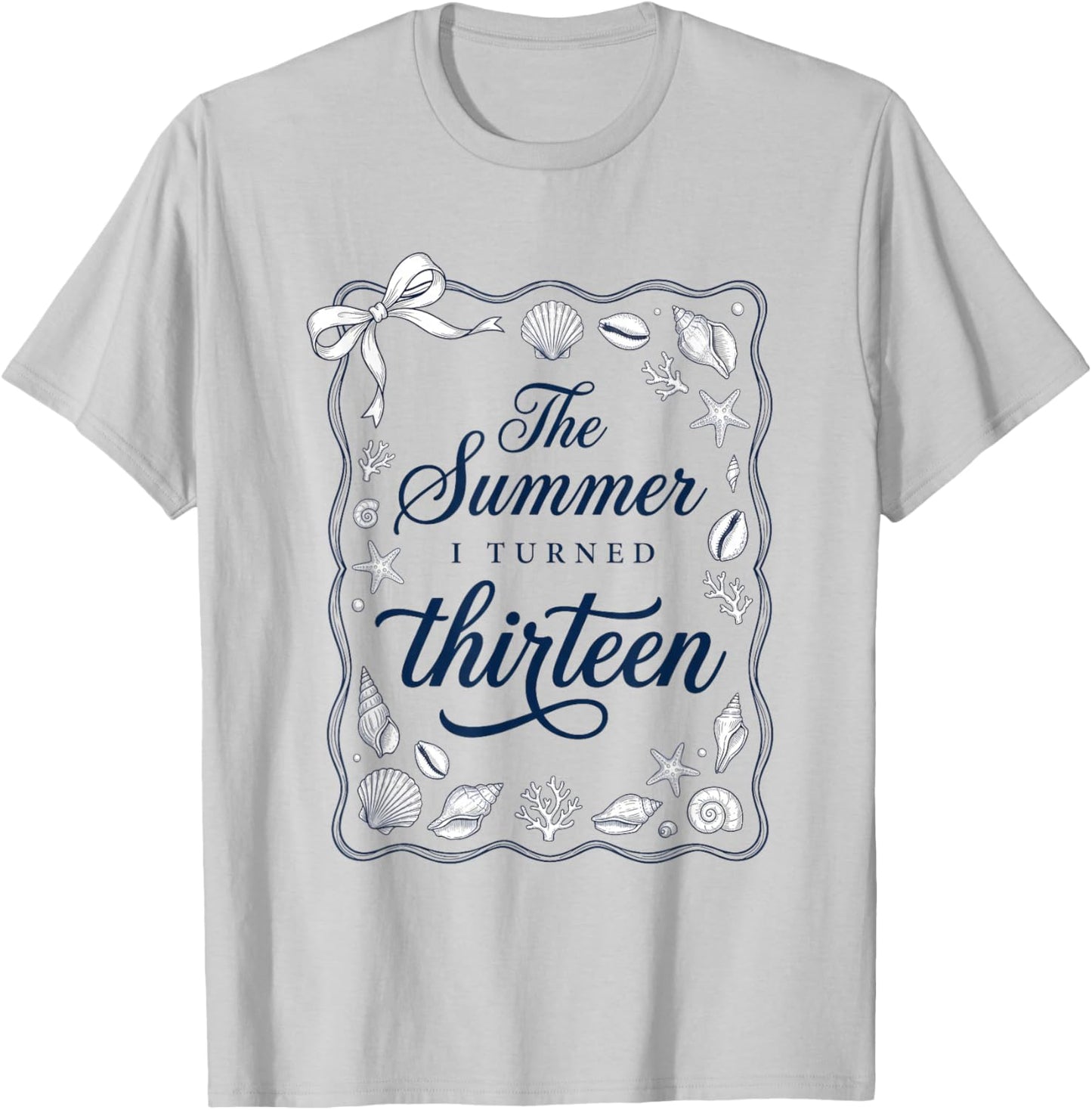 Summer I Turned Thirteen 13th Birthday Seashell Coastal Bow T-Shirt - T-Shirt | Ash