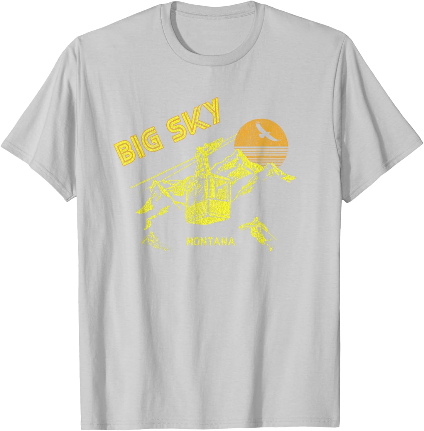 Big Sky Montana Distressed Retro Skiing T-Shirt - T-Shirt | Ash