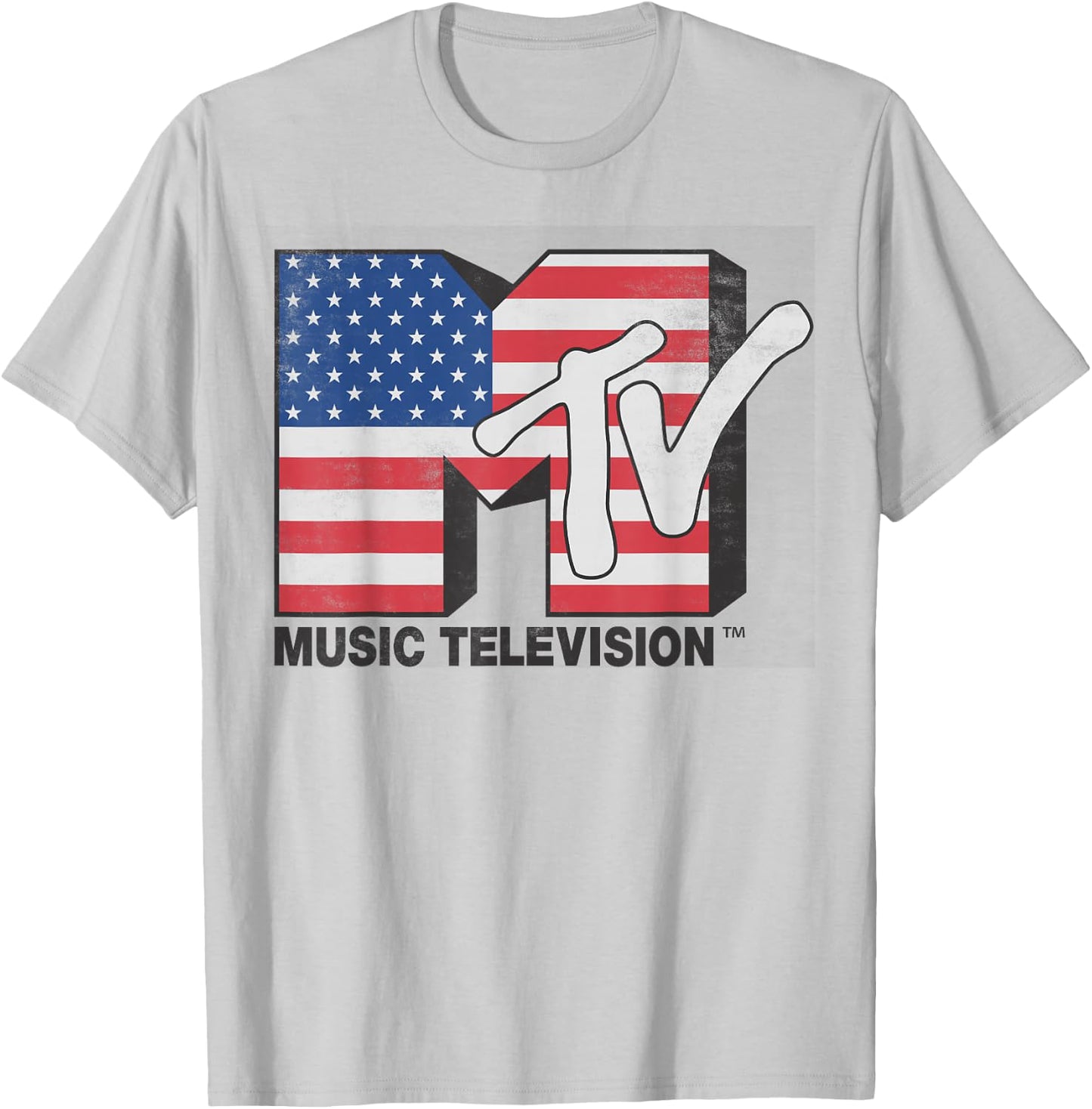MTV American Flag Stars And Stripes Logo T-Shirt - T-Shirt | Ash