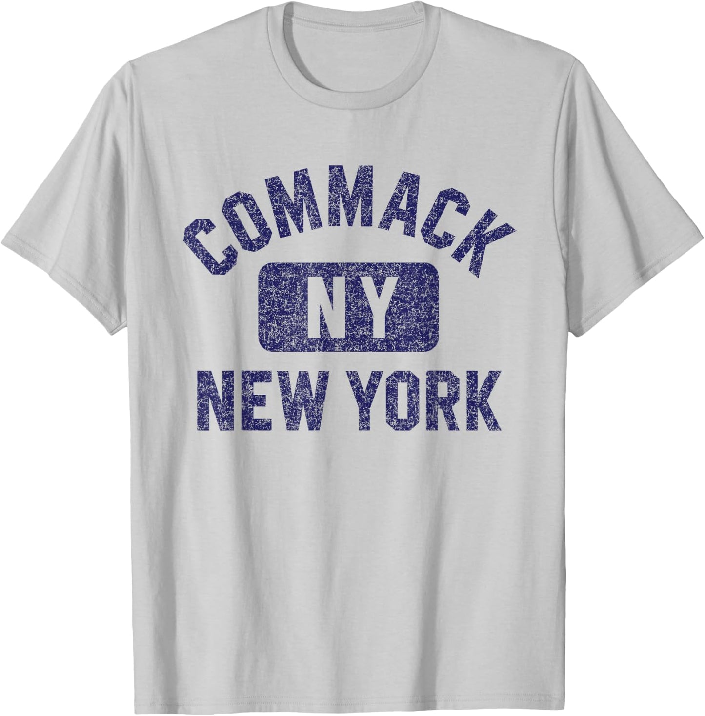 Commack NY New York Gym Style Distressed Dark Blue Print T-Shirt - T-Shirt | Ash
