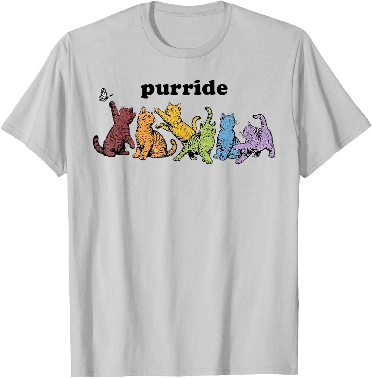 Purride Rainbow Cats LGBTQ Pride Colorful Kittens Butterfly T-Shirt - T-Shirt | Ash