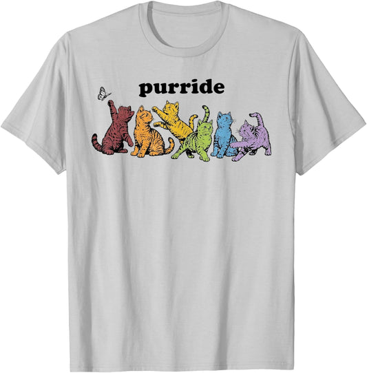 Purride Rainbow Cats LGBTQ Pride Colorful Kittens Butterfly T-Shirt - T-Shirt | Ash
