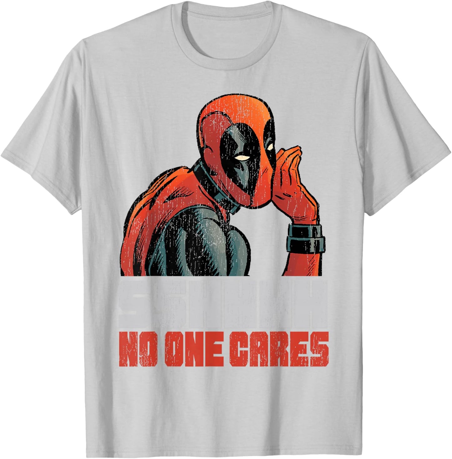 Marvel Deadpool SHHH No One Cares Whisper Graphic C1 T-Shirt - T-Shirt | Ash