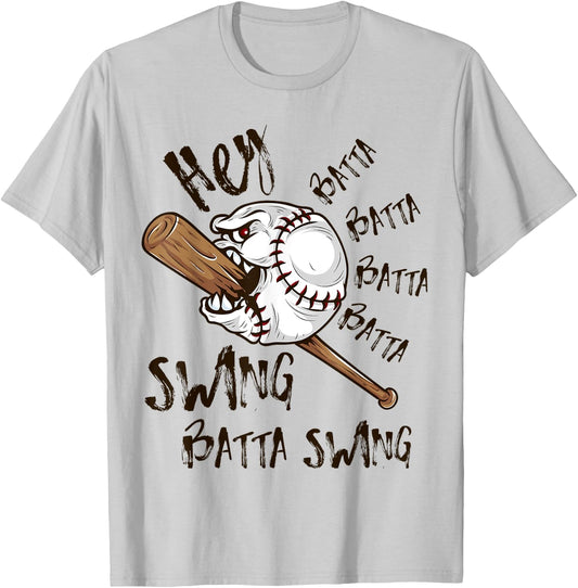 Hey Batter Batter Swing Funny Baseball Pitcher Support Shirt T-Shirt - T-Shirt | Ash