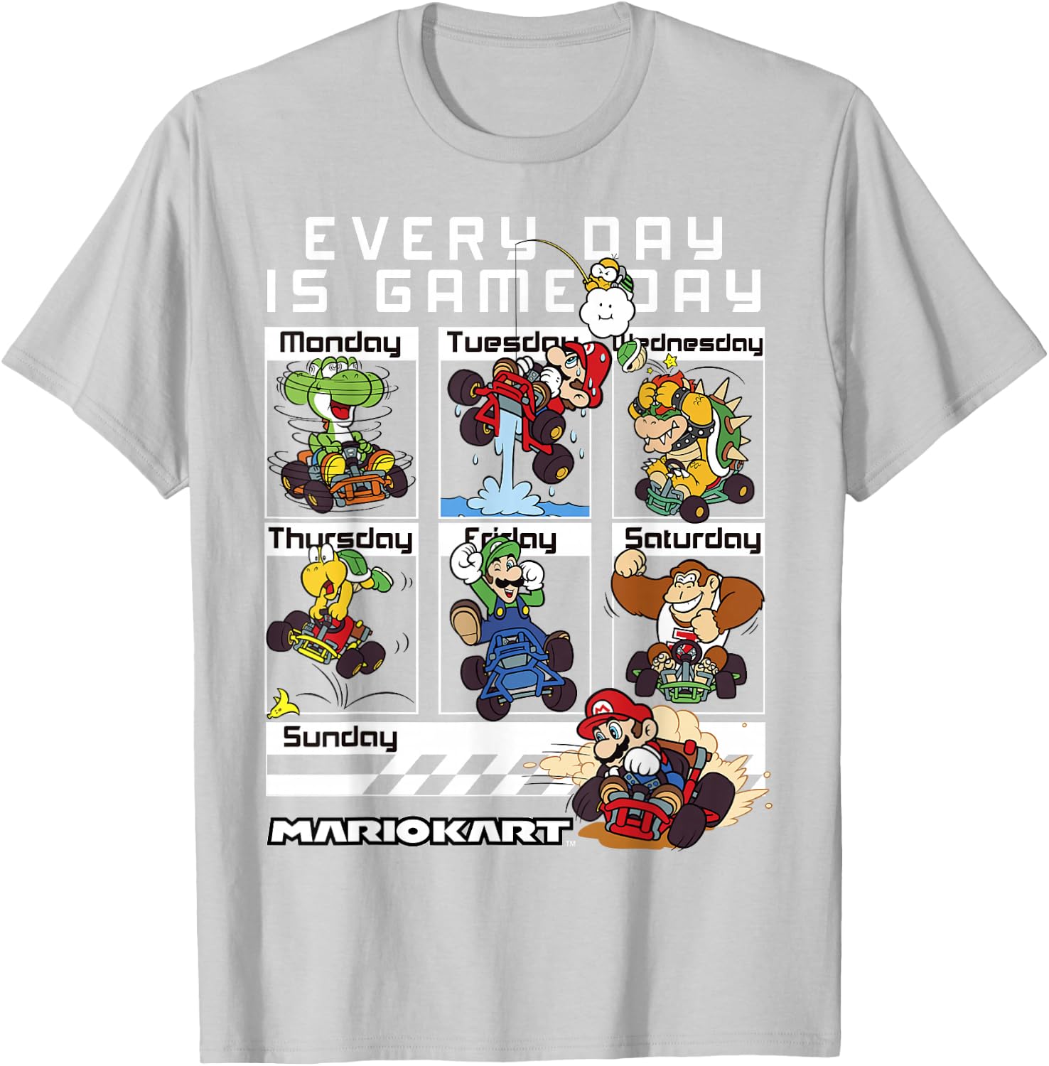 Mario Kart Everyday is Game Day Group Shot Graphic T-Shirt - T-Shirt | Ash