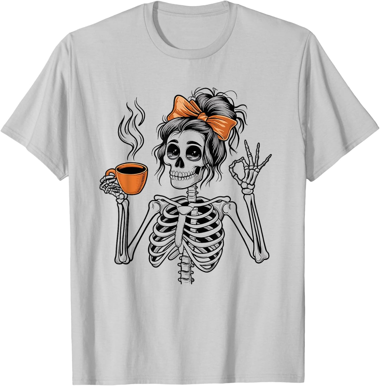 Halloween Skeleton Messy Bun Coffee Funny Costume Mom Women T-Shirt - T-Shirt | Ash
