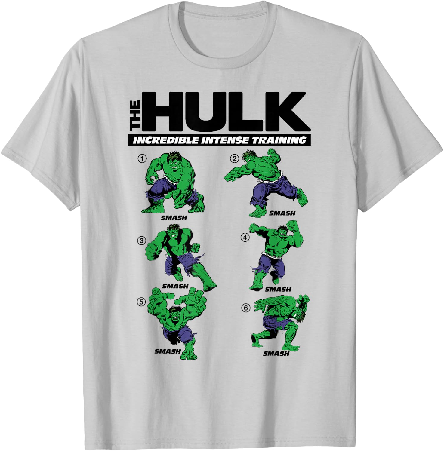 Marvel The Hulk 6 Incredible Intense Training Poses T-Shirt - T-Shirt | Ash