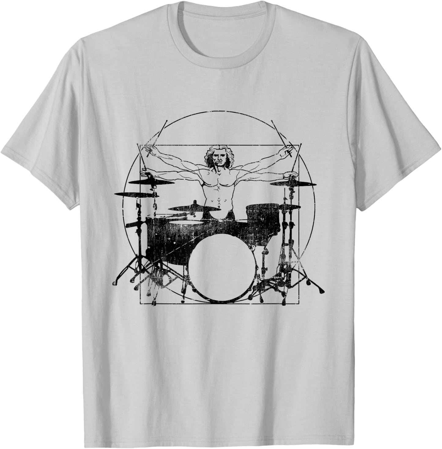 Funny Drummer - Vitruvian Drummer Man DaVinci T-Shirt - T-Shirt | Ash