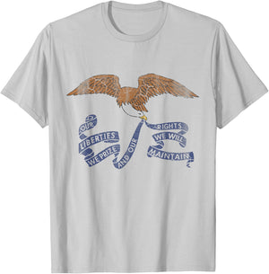 Iowa Flag Retro Distressed T-Shirt - T-Shirt | Ash