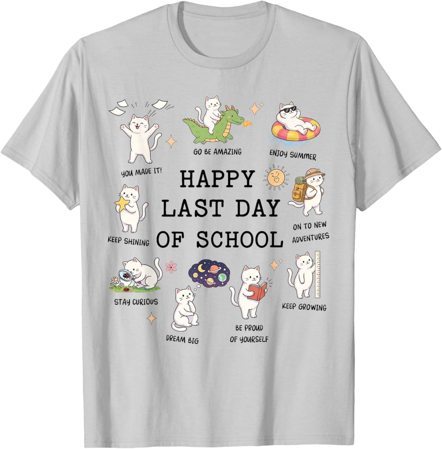 Happy Last Day School Cats T-Shirt - T-Shirt | Ash
