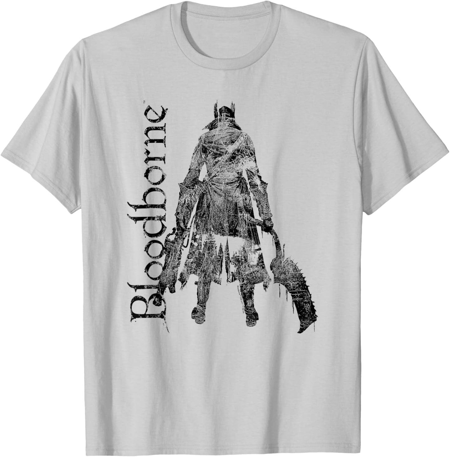Bloodborne Hunter Silhouette with Logo Dark Video Game T-Shirt - T-Shirt | Ash