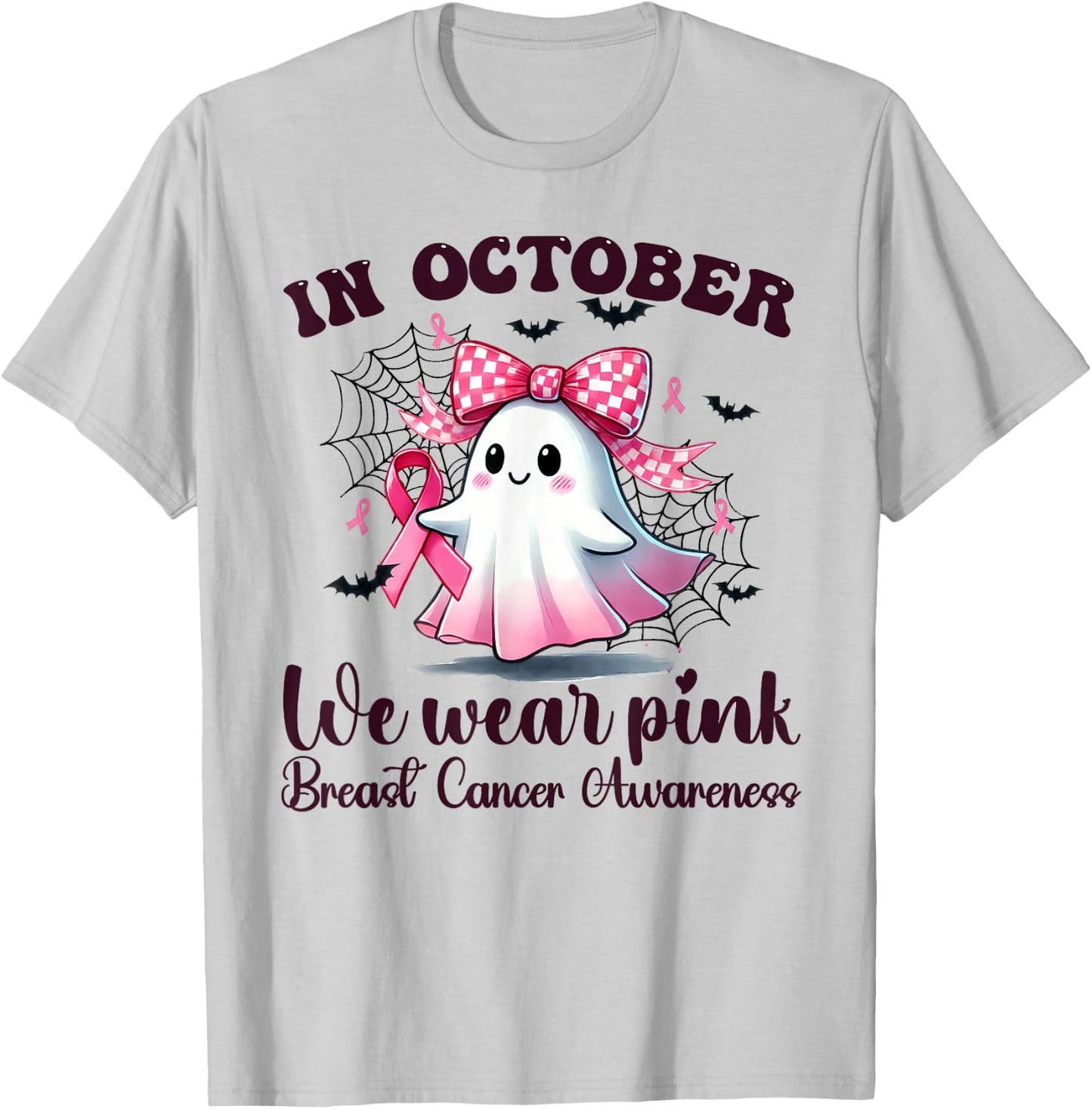 Halloween In October We Wear Pink Breast Cancer Awareness T-Shirt - T-Shirt | Ash