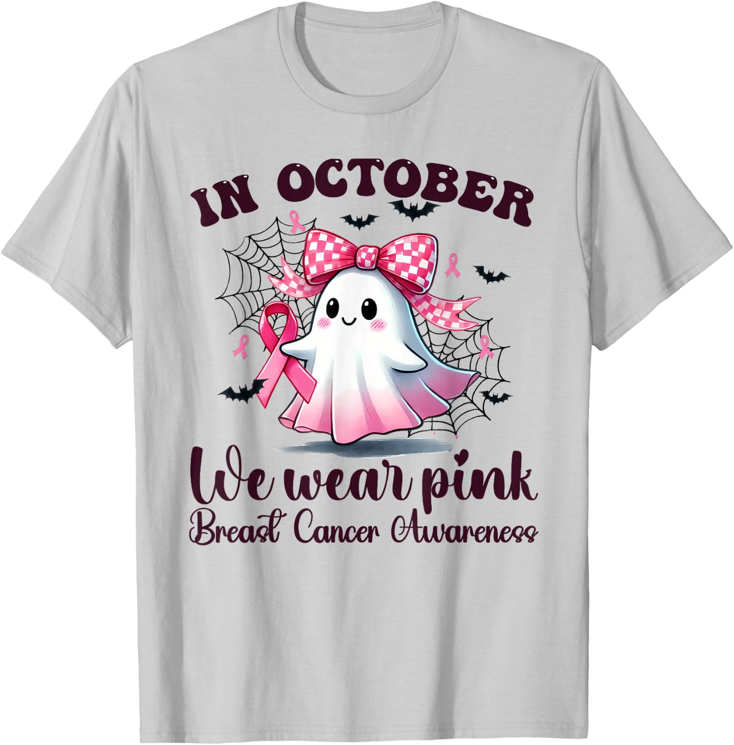 Halloween In October We Wear Pink Breast Cancer Awareness T-Shirt - T-Shirt | Ash