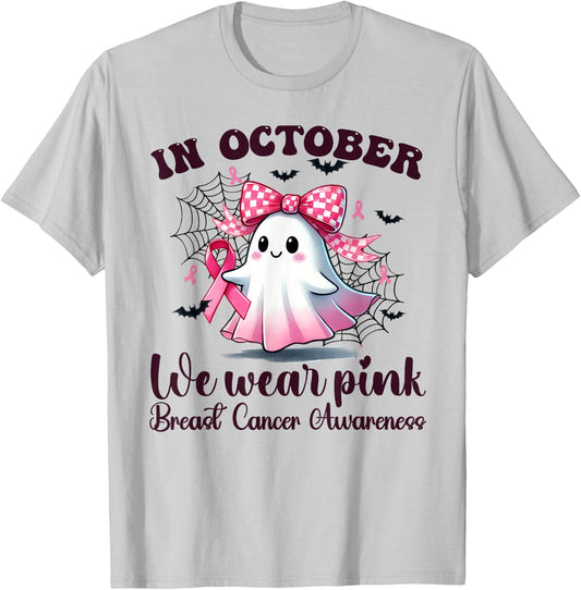 Halloween In October We Wear Pink Breast Cancer Awareness T-Shirt - T-Shirt | Ash