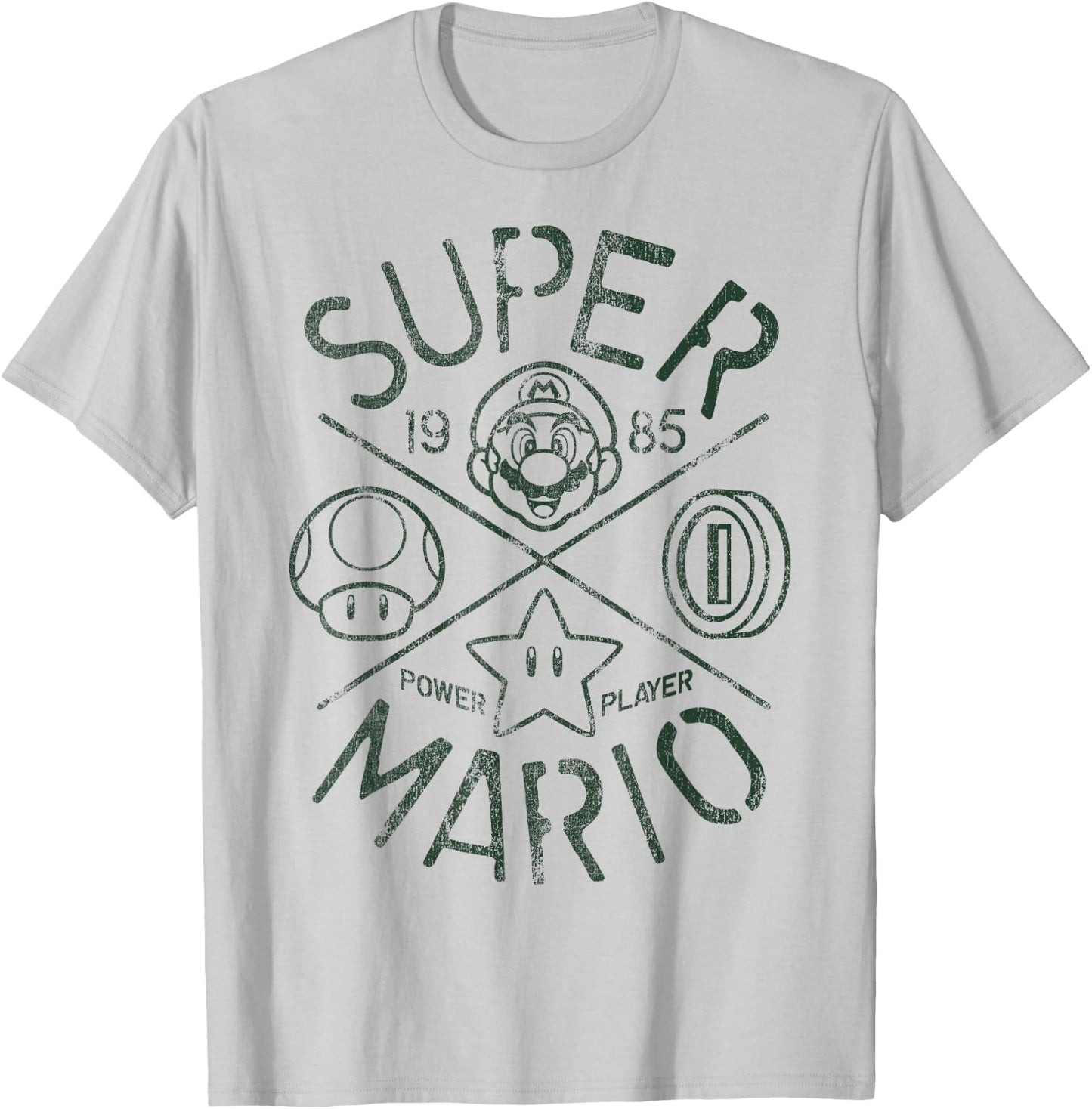 Nintendo Super Mario Vintage Crest 1985 Graphic T-Shirt - T-Shirt | Ash