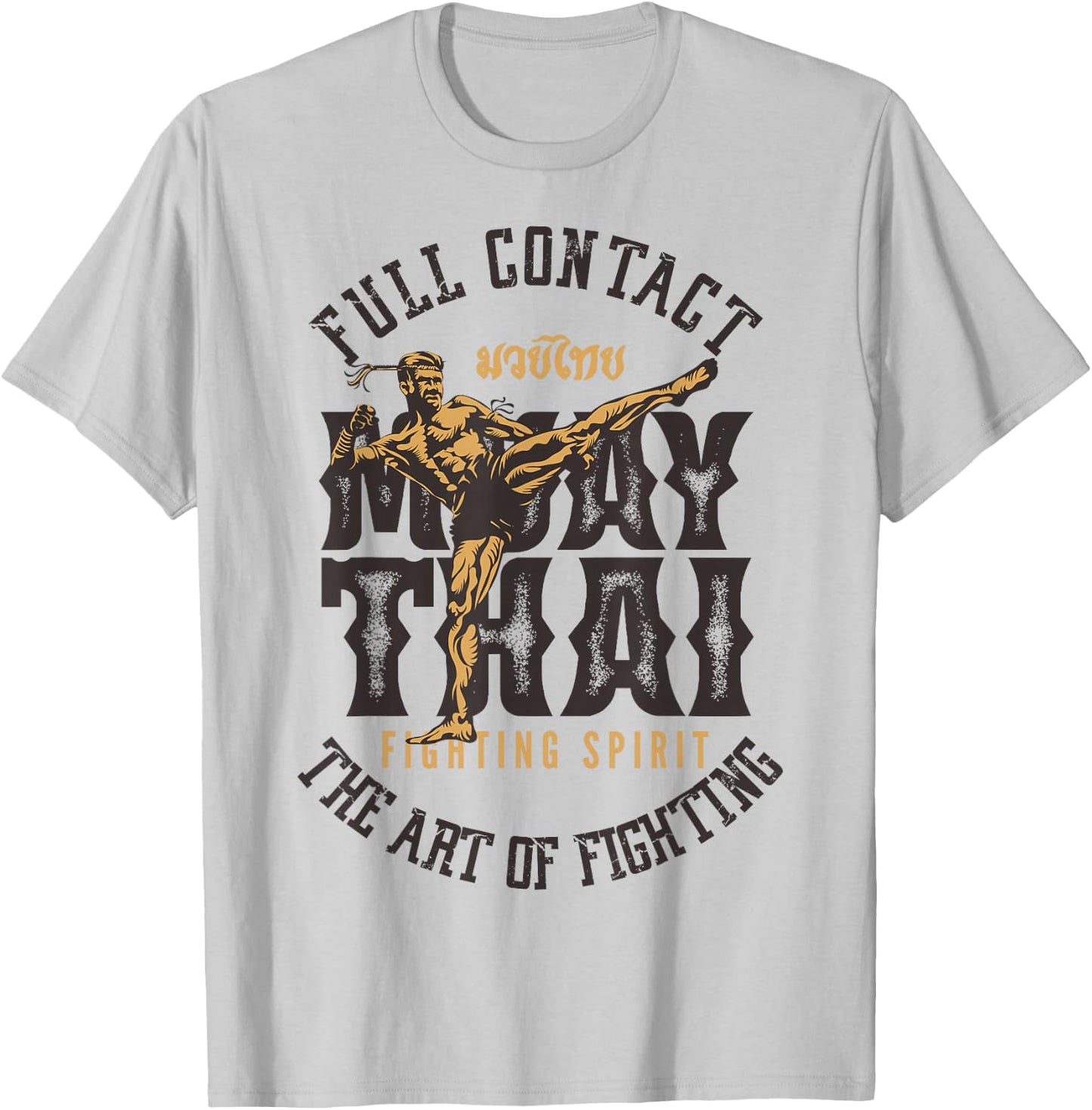 Muay Thai Fighter MMA Full Contact Retro Kickboxing T-Shirt - T-Shirt | Ash