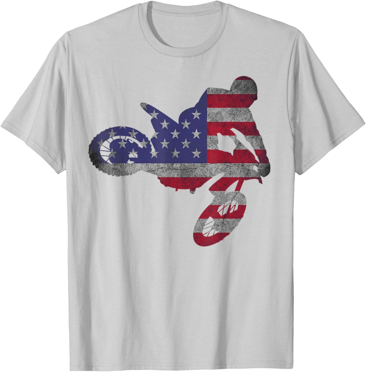 Dirt Bike American Flag | Motocross Enduro Shirt T-Shirt - T-Shirt | Ash