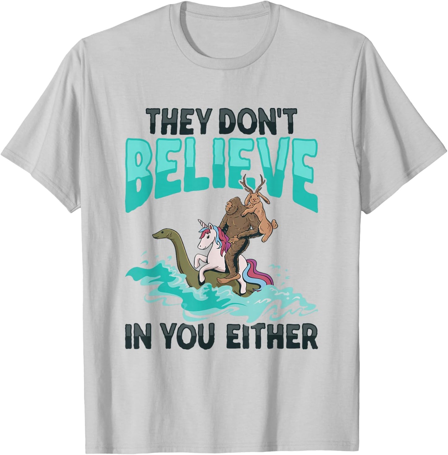 Cryptozoology Cryptid Bigfoot Unicorn Loch Ness Jackalope T-Shirt - T-Shirt | Ash