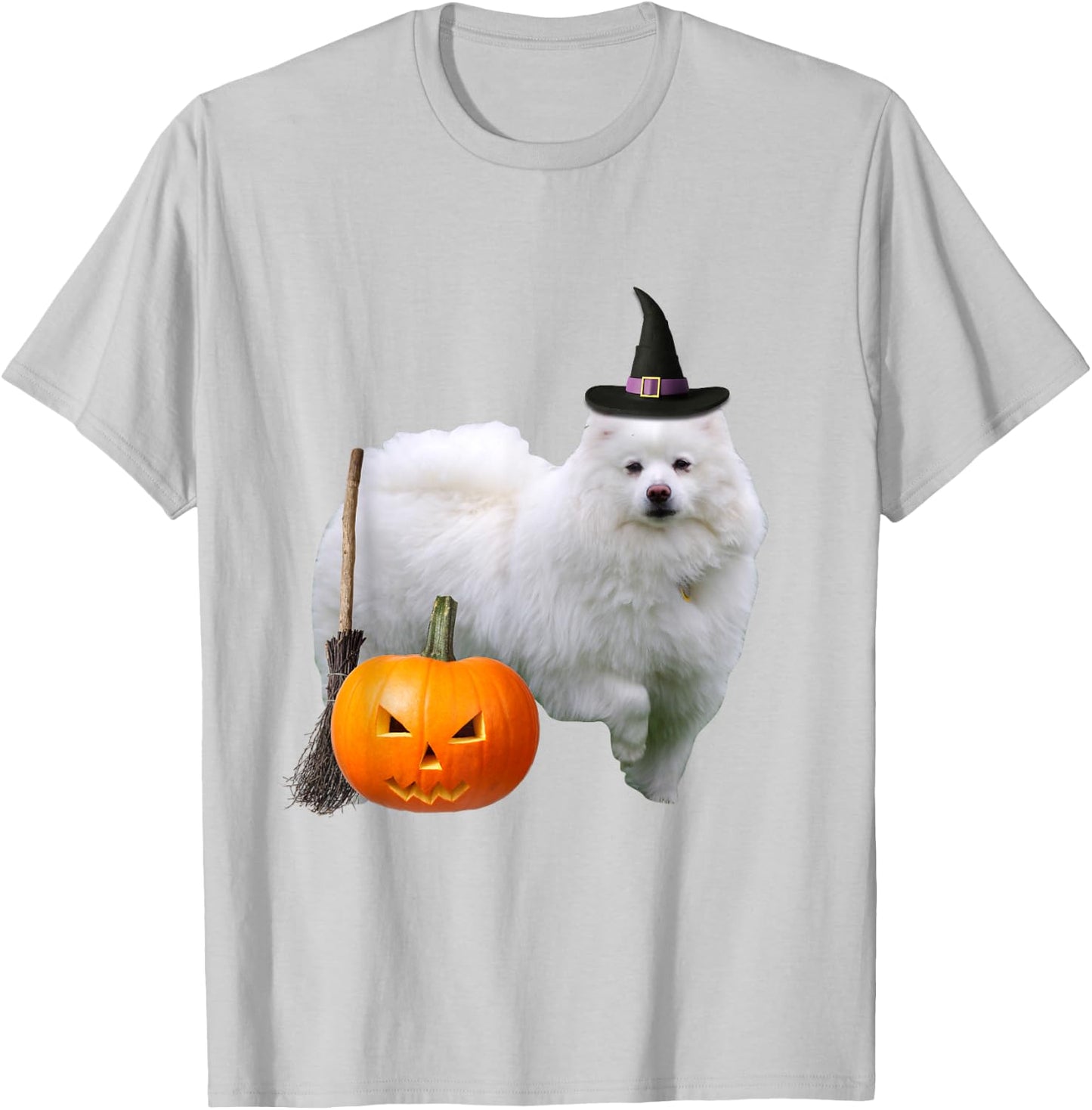 American Eskimo Witch Hat Halloween Dog Women Kids T-Shirt - T-Shirt | Ash