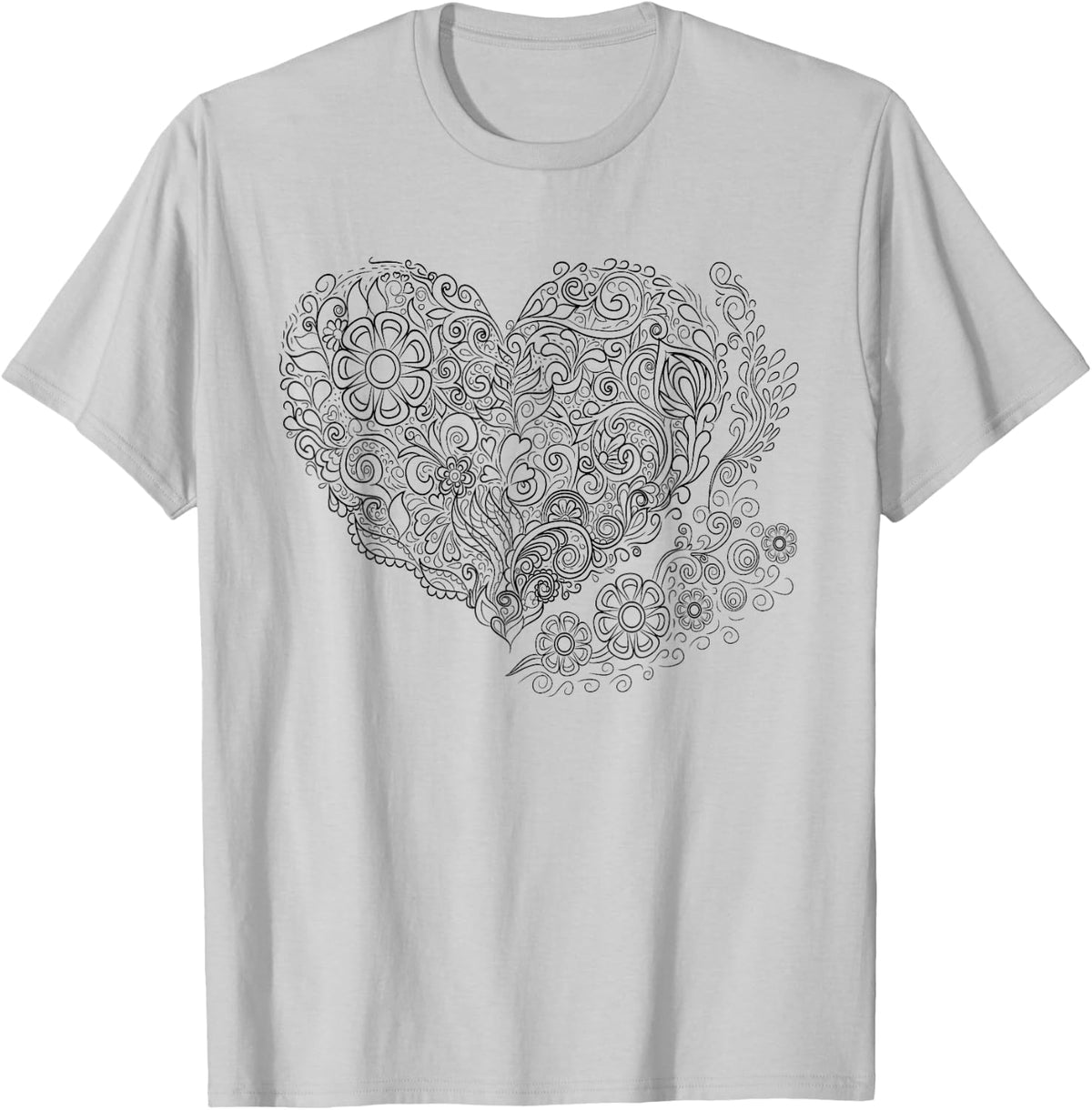 Heart Shaped Adult Coloring Book Style Fashion T Shirt T-Shirt - T-Shirt | Ash