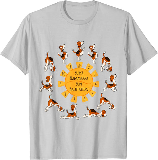 Sun Salutation Dog Puppy Pet Lover Yoga Meditation Women Girls Kids T-Shirt - T-Shirt | Ash
