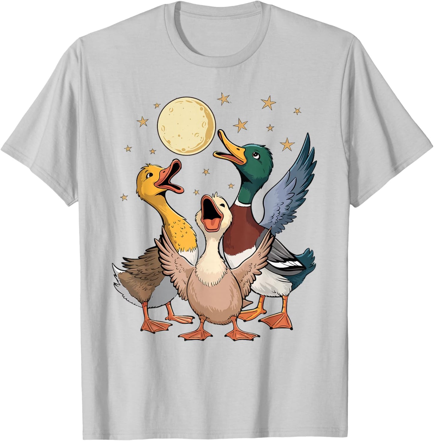 Funny Duck Howling At Moon Dad Mom Toddler Men Women Vintage T-Shirt - T-Shirt | Ash