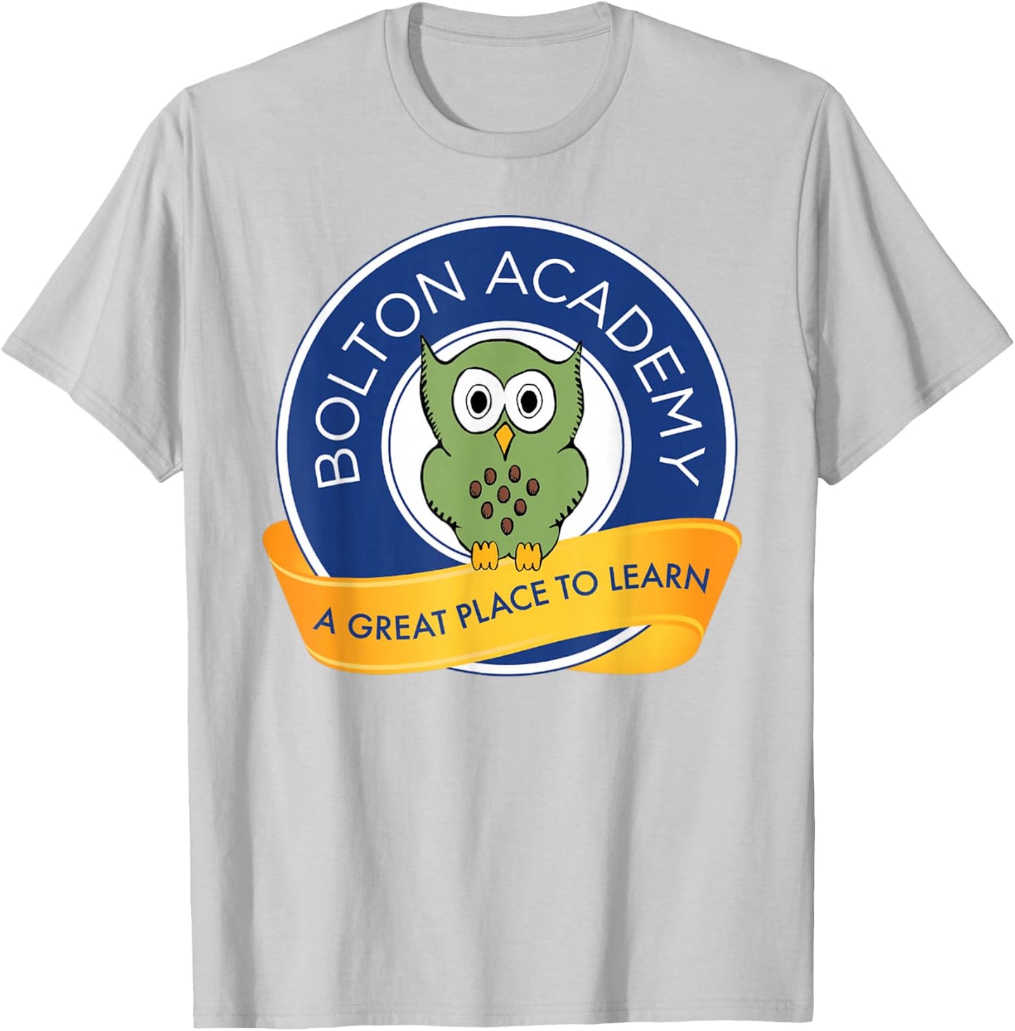 Bolton Academy PTA Big Hooty White Cotton Polyester Blend Classic Fit Collarless Round Neck Short Sleeve , Small, -Adults T-Shirt - T-Shirt | Ash
