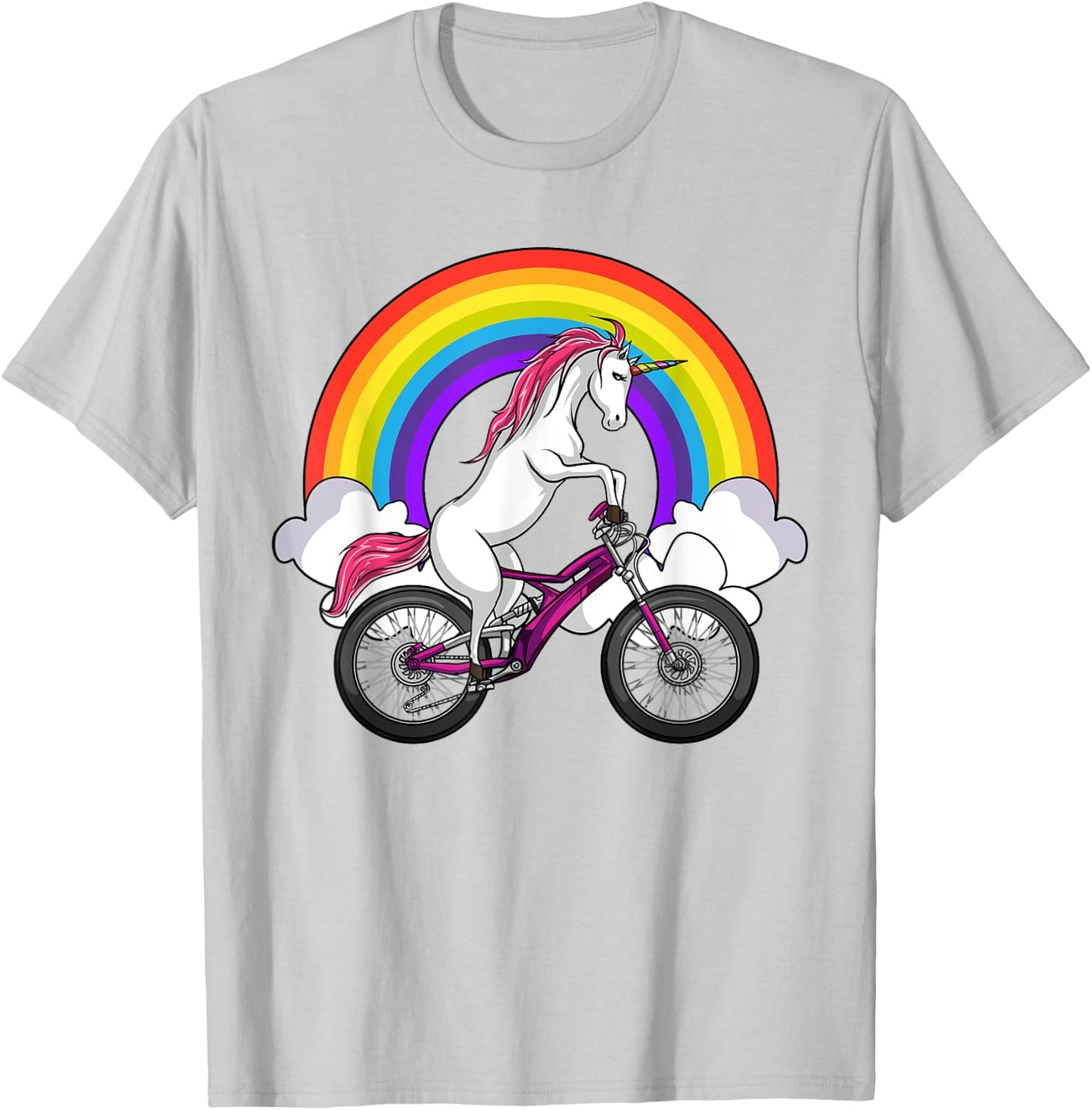 Unicorn Riding Bicycle Rainbow Cycling Women Girls Kids T-Shirt - T-Shirt | Ash