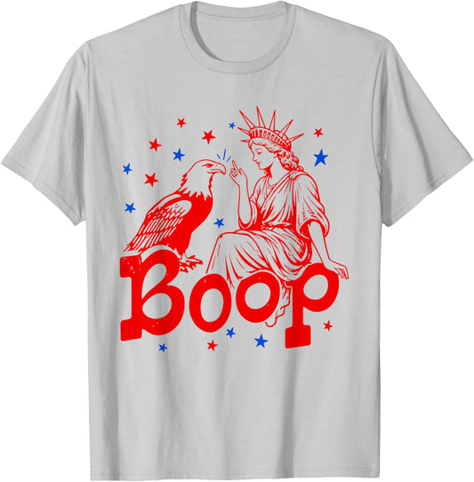 Funny Statue of Liberty Eagle Boop Patriotic Boop July 4th T-Shirt - T-Shirt | Ash