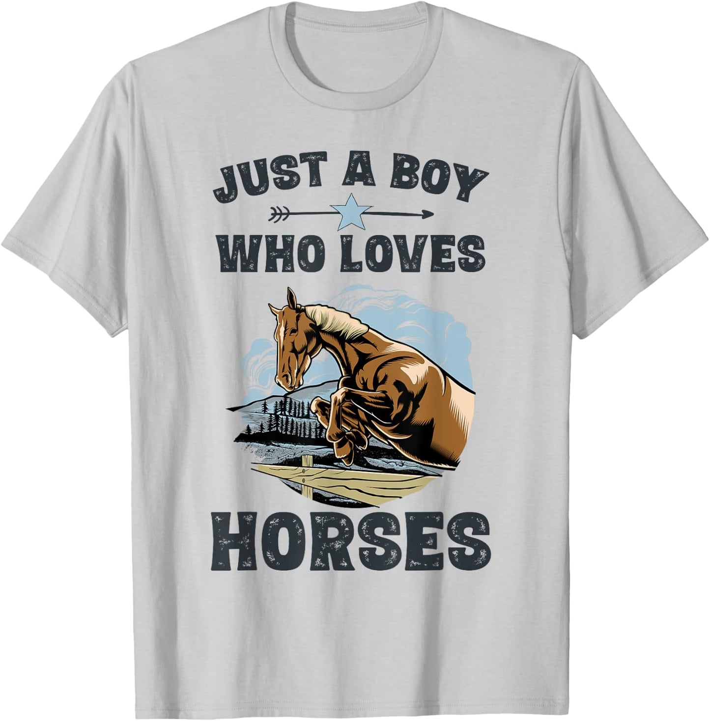 Just A Boy Who Loves Horses Shirt Horse Equestrian Boys T-Shirt - T-Shirt | Ash