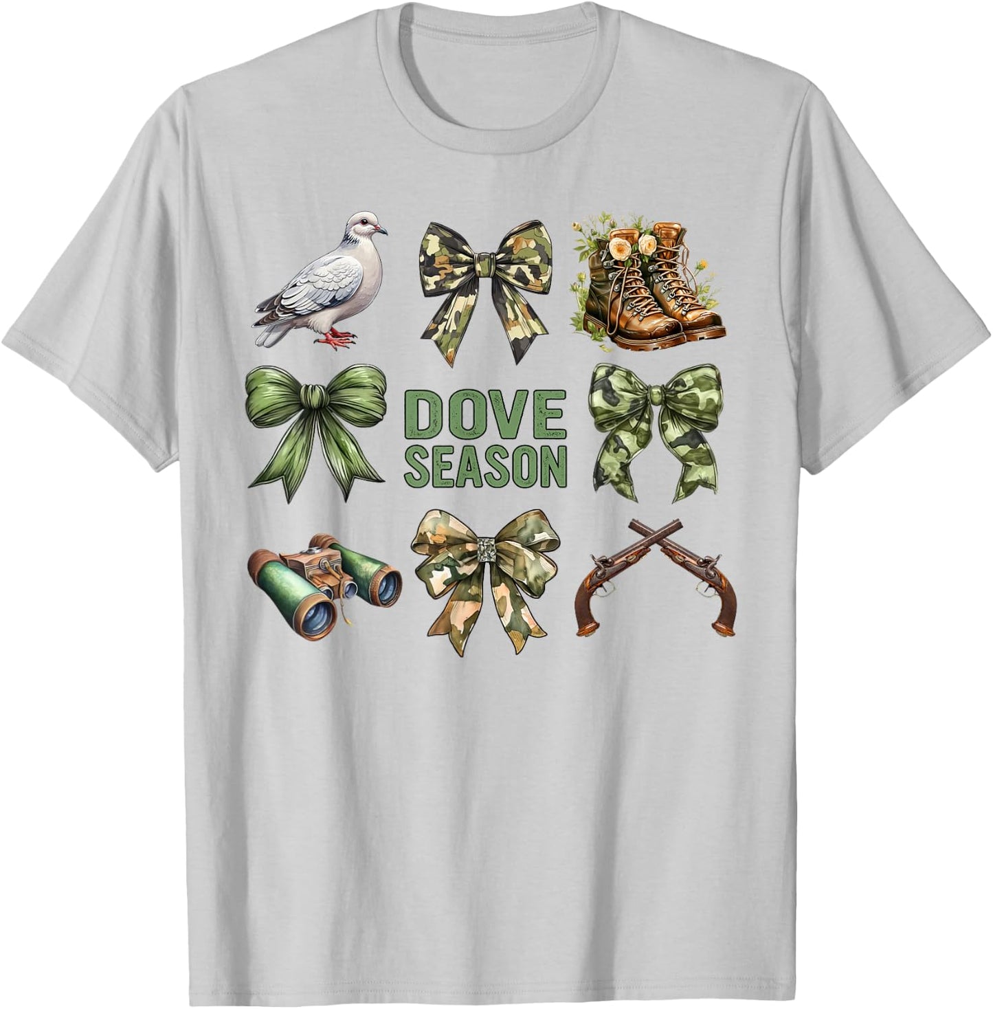 Dove Season Camo Matching Dove Hunting Party Coquette T-Shirt - T-Shirt | Ash