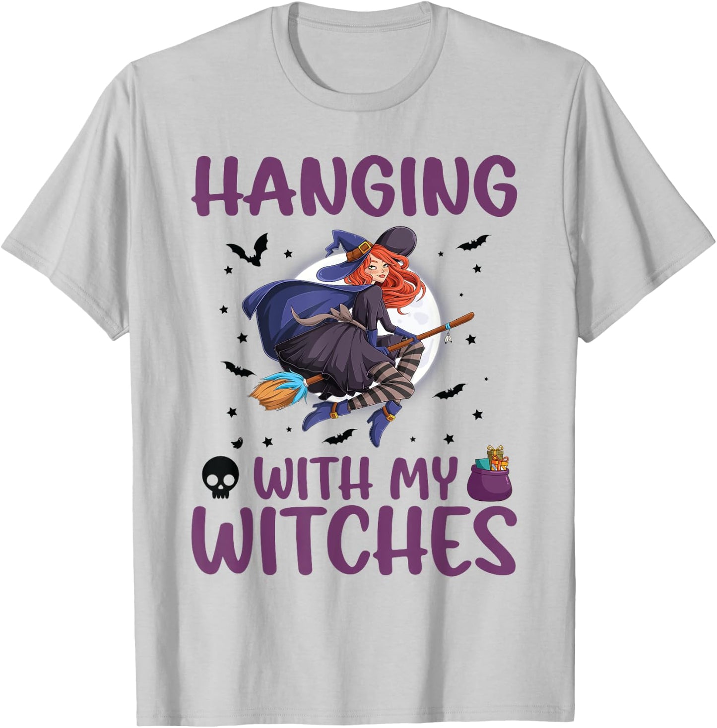 Hanging Out With My Witches, Witches Bat Spooky Halloween T-Shirt - T-Shirt | Ash