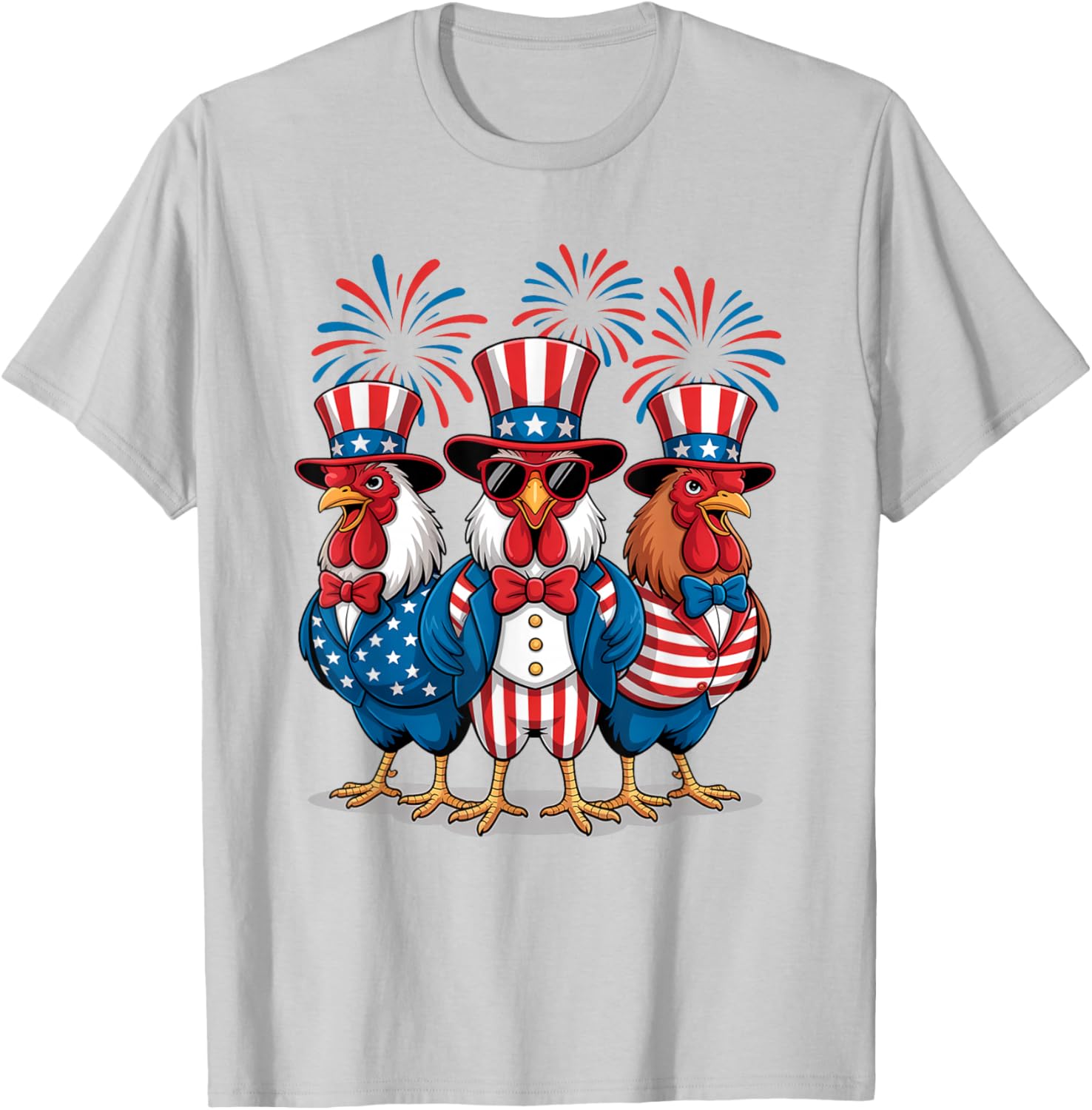Funny Patriotic Chickens USA Flag 4th of July Chicken Lover T-Shirt - T-Shirt | Ash