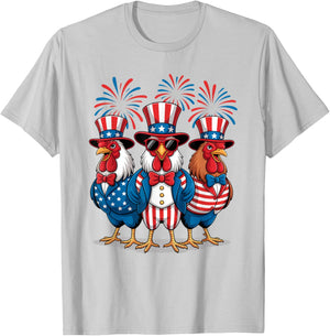 Funny Patriotic Chickens USA Flag 4th of July Chicken Lover T-Shirt - T-Shirt | Ash