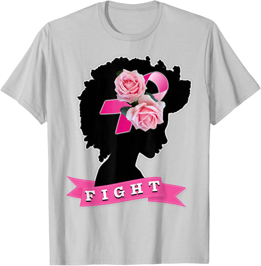 Black Women Breast Cancer Awareness T-Shirt - T-Shirt | Ash