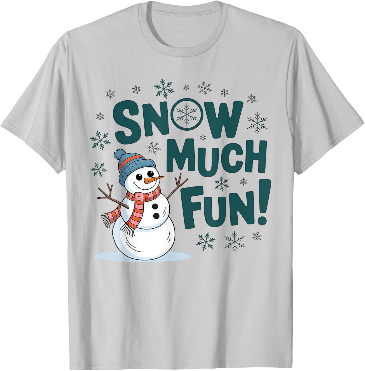 Snow Much Fun Winter Snowman Funny Christmas Kids Women Men T-Shirt - T-Shirt | Ash
