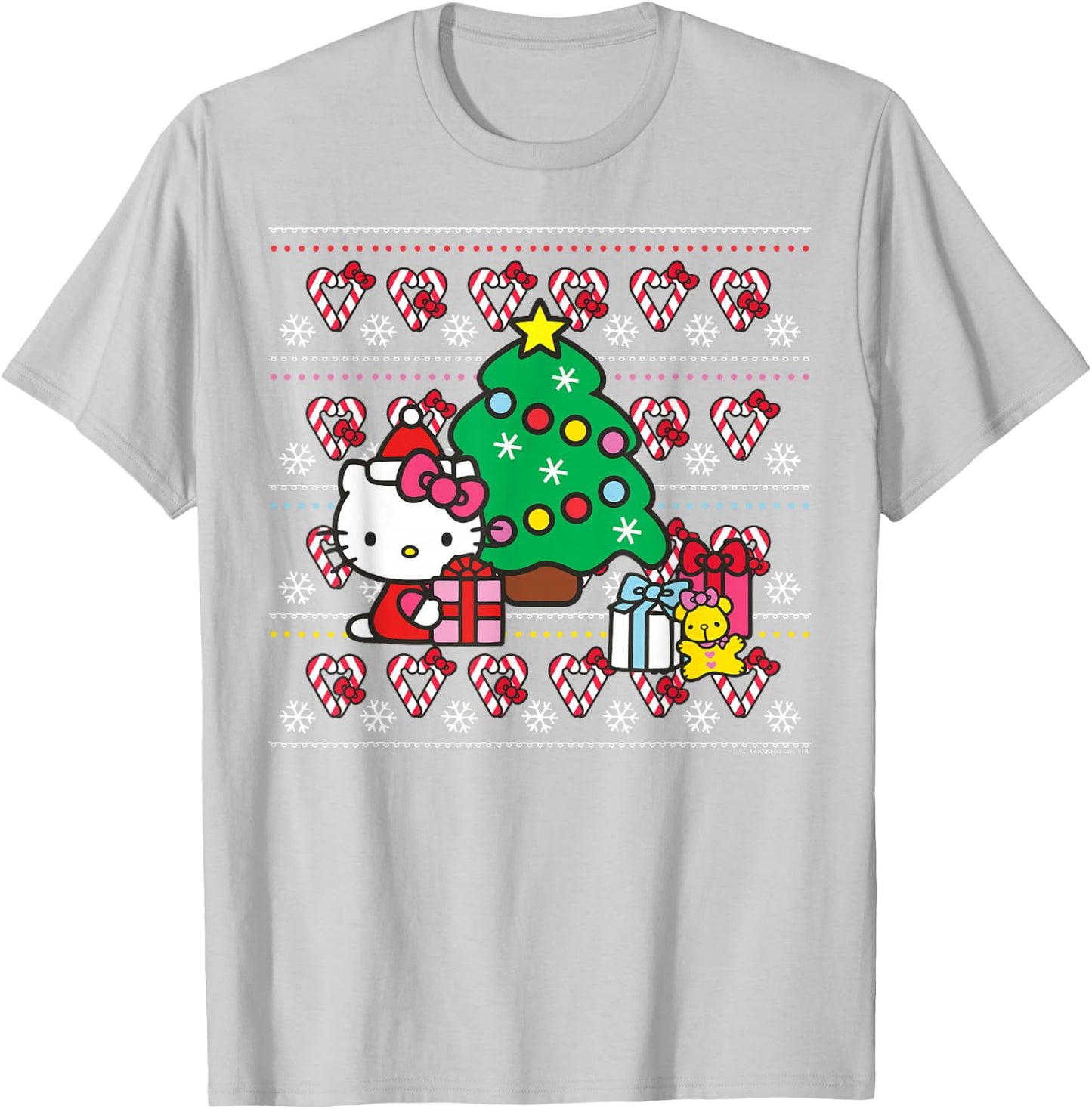 Hello Kitty Candy Cane Christmas Sweater Shirt T-Shirt - T-Shirt | Ash