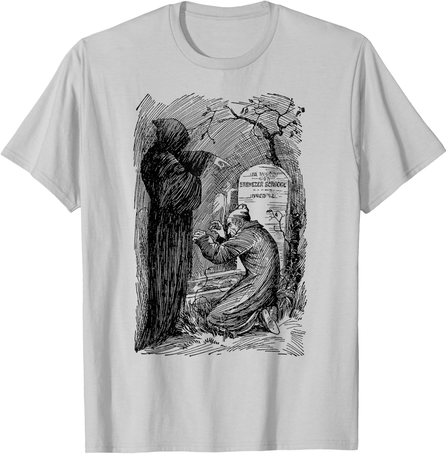 A Christmas Carol Scrooge Adult Classic Fit Grey - Small - Short Sleeve - Vintage Gothic - Themed Design (Charles Dickens' A Christmas Carol) - Halloween, Christmas T-Shirt - T-Shirt | Ash
