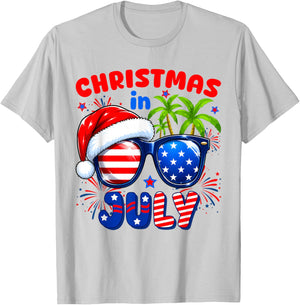 Christmas in July Summer Hawaiian USA Flag Men Women Kids T-Shirt - T-Shirt | Ash