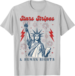 Stars Stripes and Human Rights 4th of July Rights T-Shirt - T-Shirt | Ash