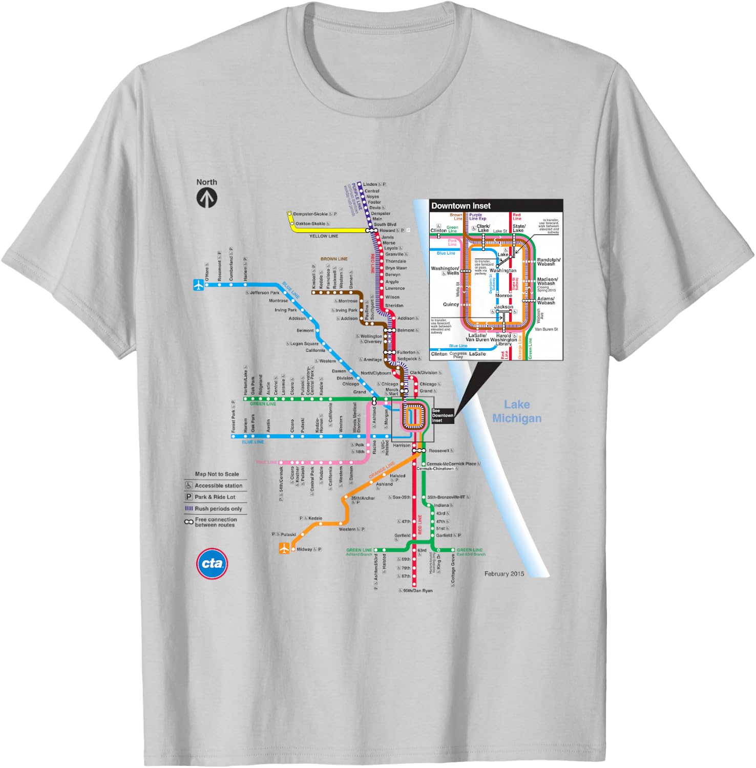 CTA Rail Map T-Shirt - T-Shirt | Ash