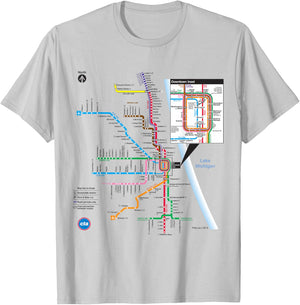 CTA Rail Map T-Shirt - T-Shirt | Ash